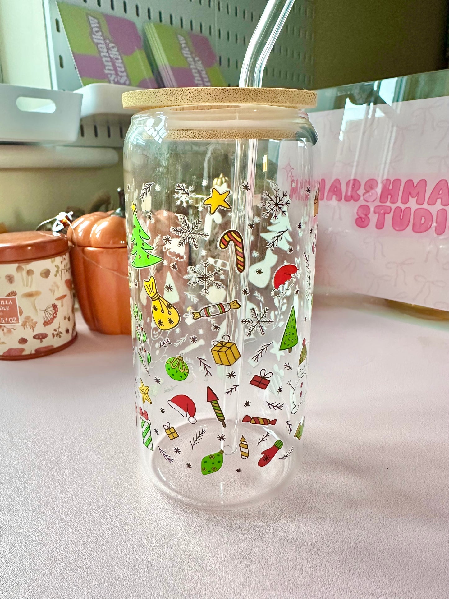 Christmas Vibes Glass Cup