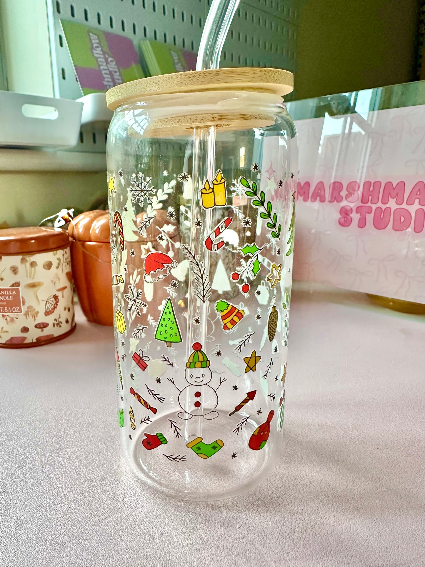 Christmas Vibes Glass Cup